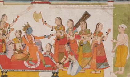 Krishna Welcoming Sudama, from a Bhagavata Purana